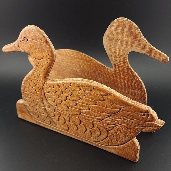 Other - Vintage Wood Duck Napkin Holder Desk Caddy Country Rustic Folk Art‎